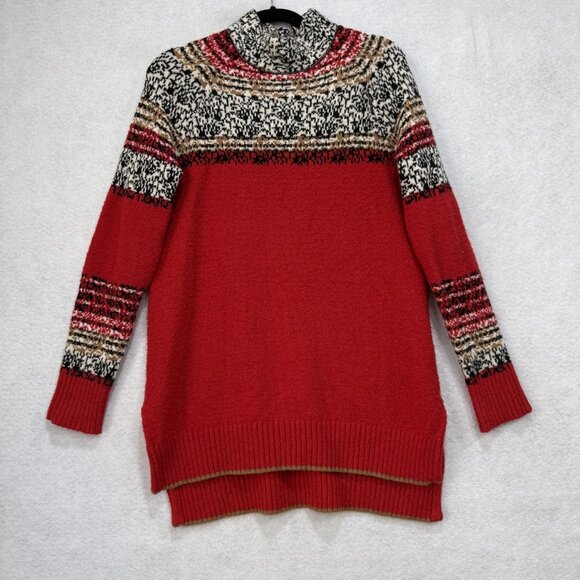 Moth by Anthropologie Sweater Womens XS Red Fair Isle Mock Neck Tunic Pullover - Picture 1 of 9